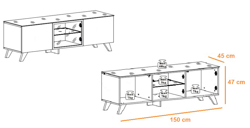 dimensions du meuble de télévision scandinave